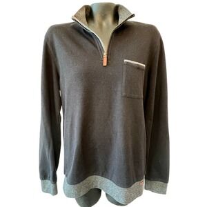 Ted Baker 1/4 zip Bk/gray pullover sweater men's L leather tags preppy old money